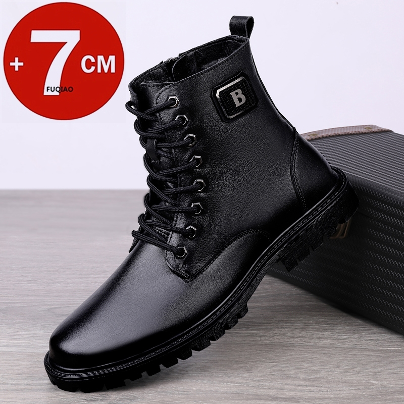 Men'S Shoes Increase Height - Herren-Elevator-Stiefel aus echtem Leder, Winter, warm