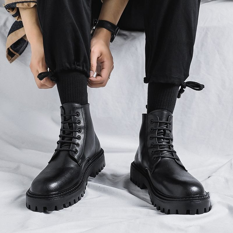Men'S Shoes Increase Height - Herren High-Top Lederstiefel, Modischer Britischer Stil,