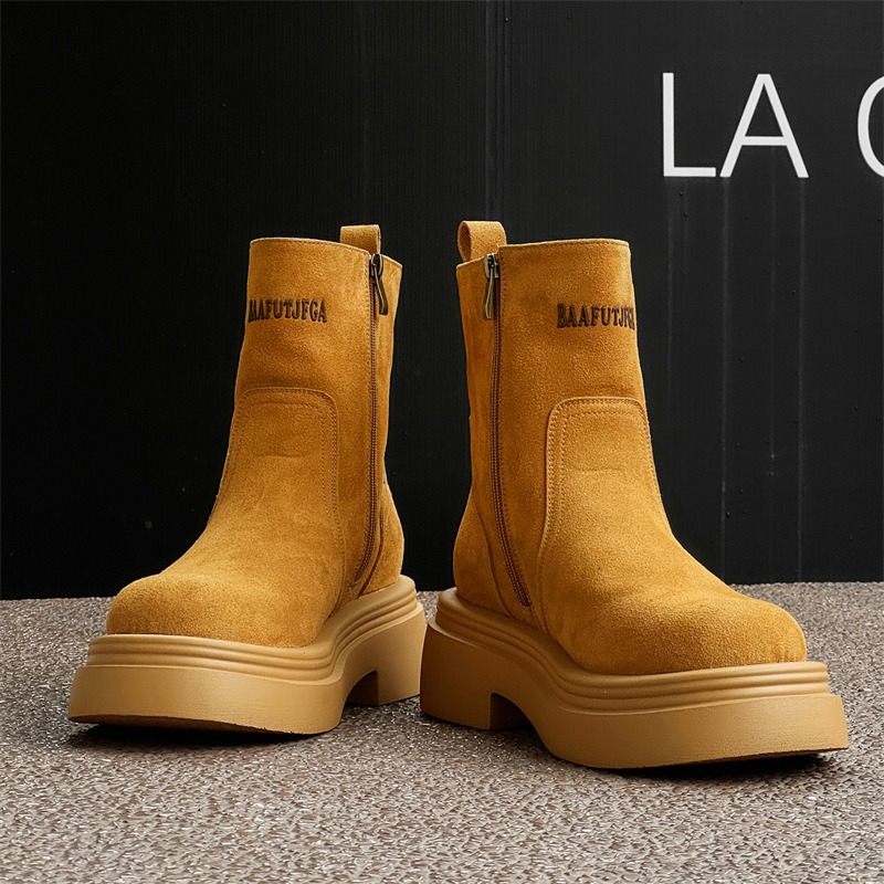 Men'S Shoes With Height Increase - Winter Europa Amerika Retro Dickbodige Stiefel