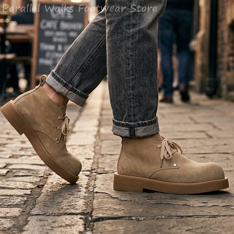 Men'S Shoes Smart - Klassische Herren-Wildlederstiefel mit klobiger runder Zehenkappe,